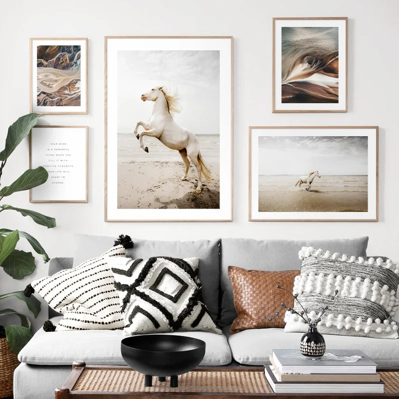 

Scandinavian Poster Nordic Print Horse Beach Sand Animal Canvas Painting Wall Art Wild Field Nature Picture Living Room Decor