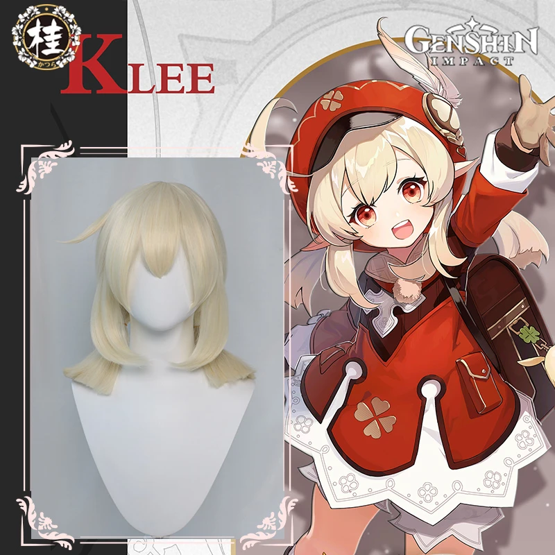 

UWOWO Game Genshin Impact Klee Cosplay Wig Fleeing Sunlight Cosplay Spark Knight Red Burny Girl 40cm Cream Gold Twin Tail Wigs