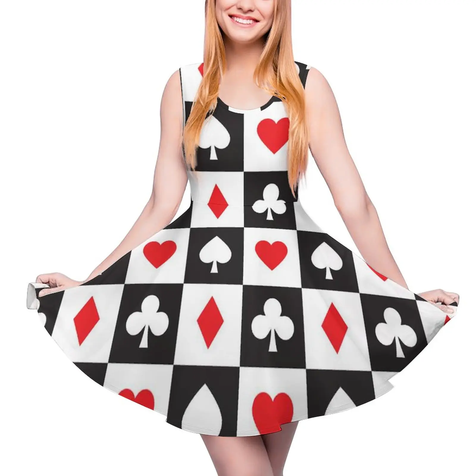 

Heart Playing Cards Dress Poker Pattern Day Dresses Wholesale Ladies Style One-Piece Dress