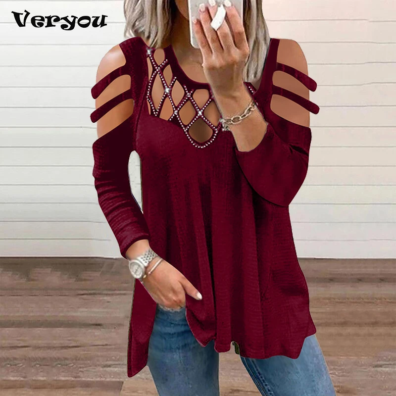 Женские футболки с длинным рукавом элегантная рубашка круглым вырезом и