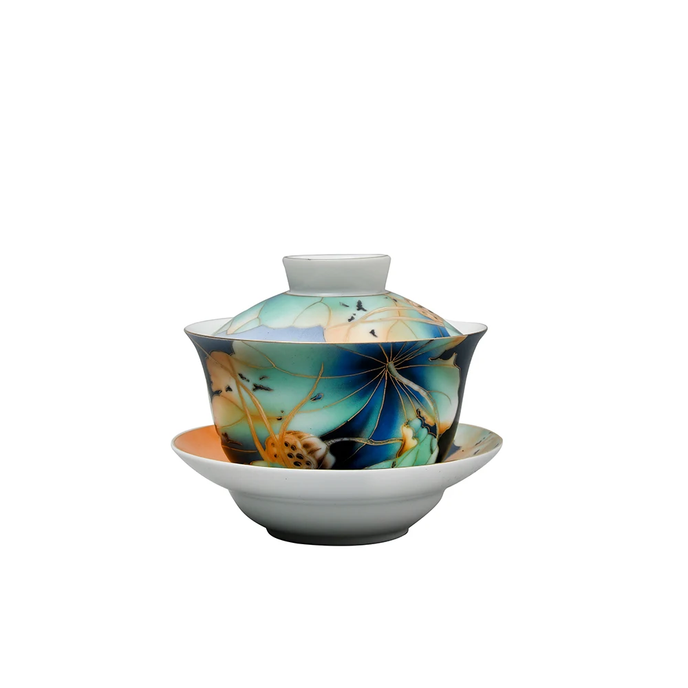 

Ceramic Bowl with Lid,Gaiwan porcelain Chinese Kongfu teacup Mother's Day Gift