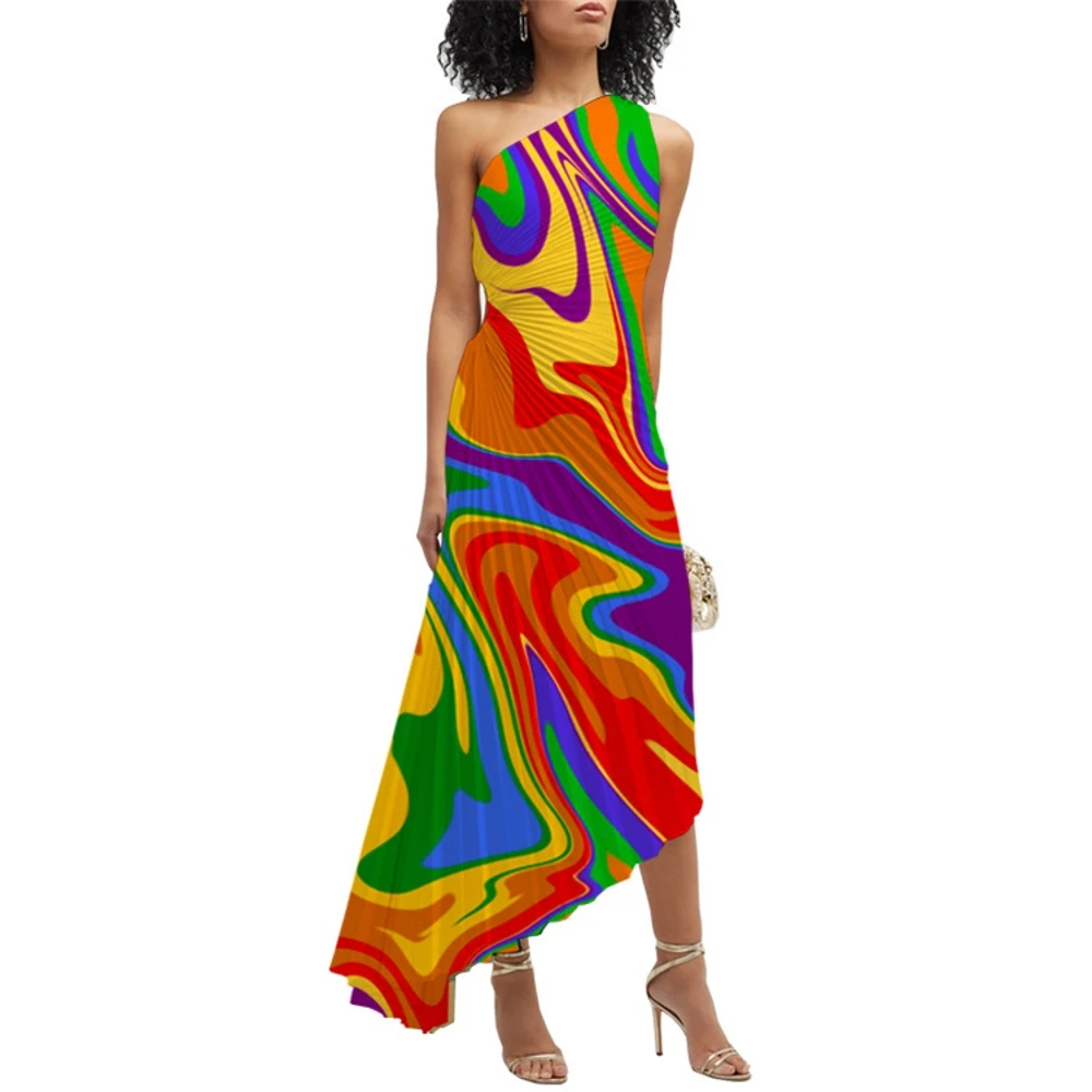 

Африканские платья для женщин с диагональным воротником на одно плечо плиссированные элегантные офисные женские модные стильные женские платья 2023 новые платья халат