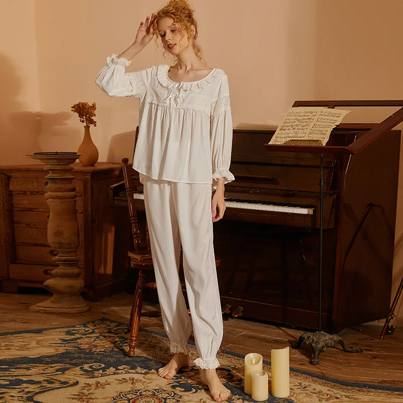 Women's Elegant Cotton Classics Round Neck Pajama Sets Comfort Sleepwear Pajamas Lounge