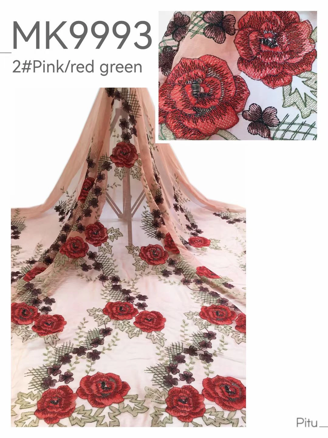 

Latest fashion lace red rose embroidery lace French flower embroidery lace African tulle lace party ladies skirt