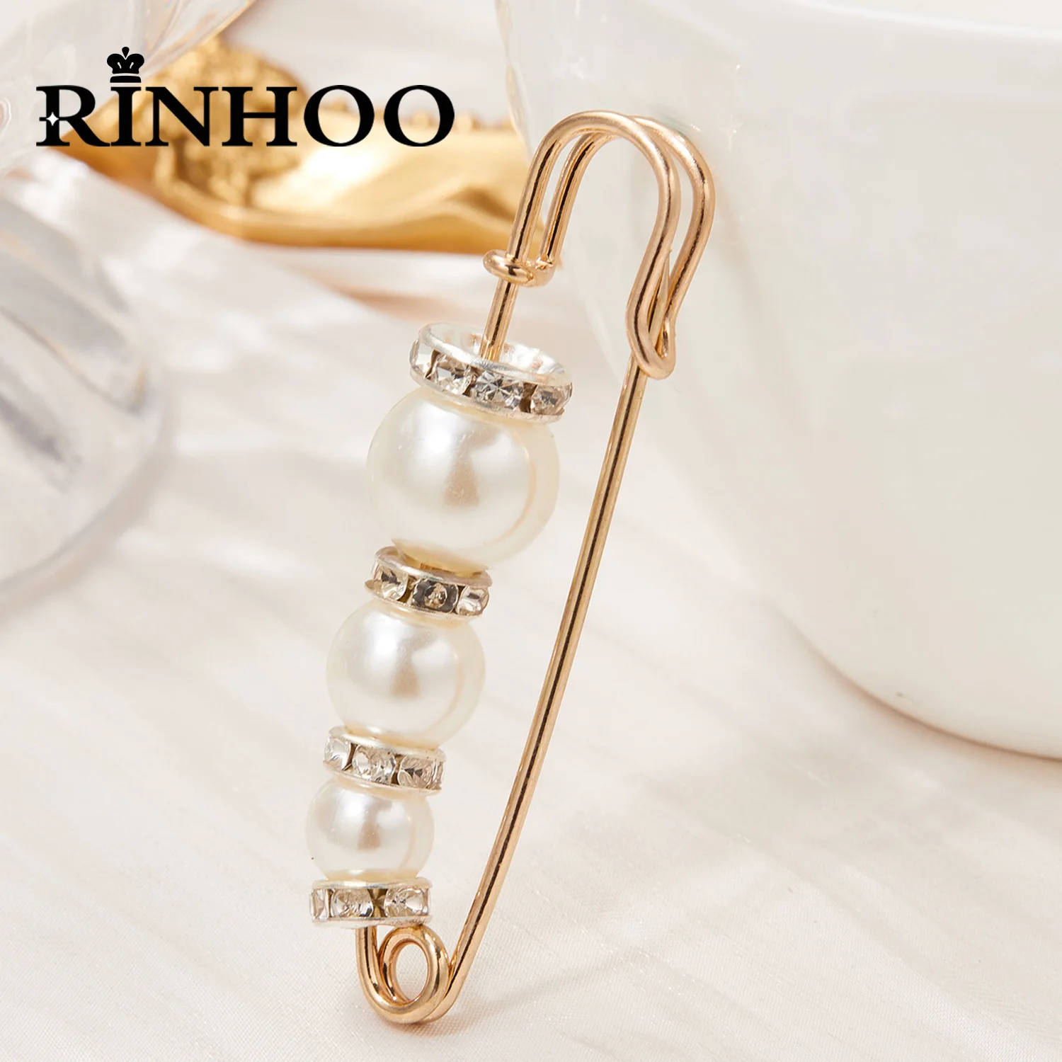 

Rinhoo Fashion Imitation Pearl Charm Safety Brooch For Women Geometric Badge Bowknot Flower Butterfly Fixed Big Long Needle Pins