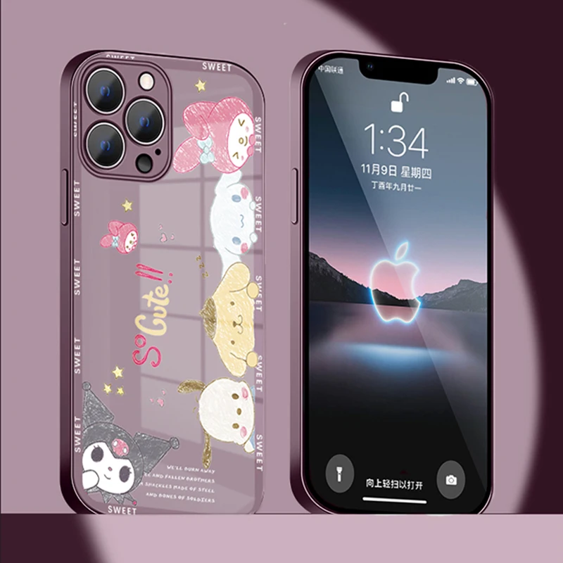 

Кавайная My Melody Cinnamoroll Pachacco Kuromi мультяшная милая фотография для Iphone12 13 14 Pro Max Puls Ins стильная защита от падения