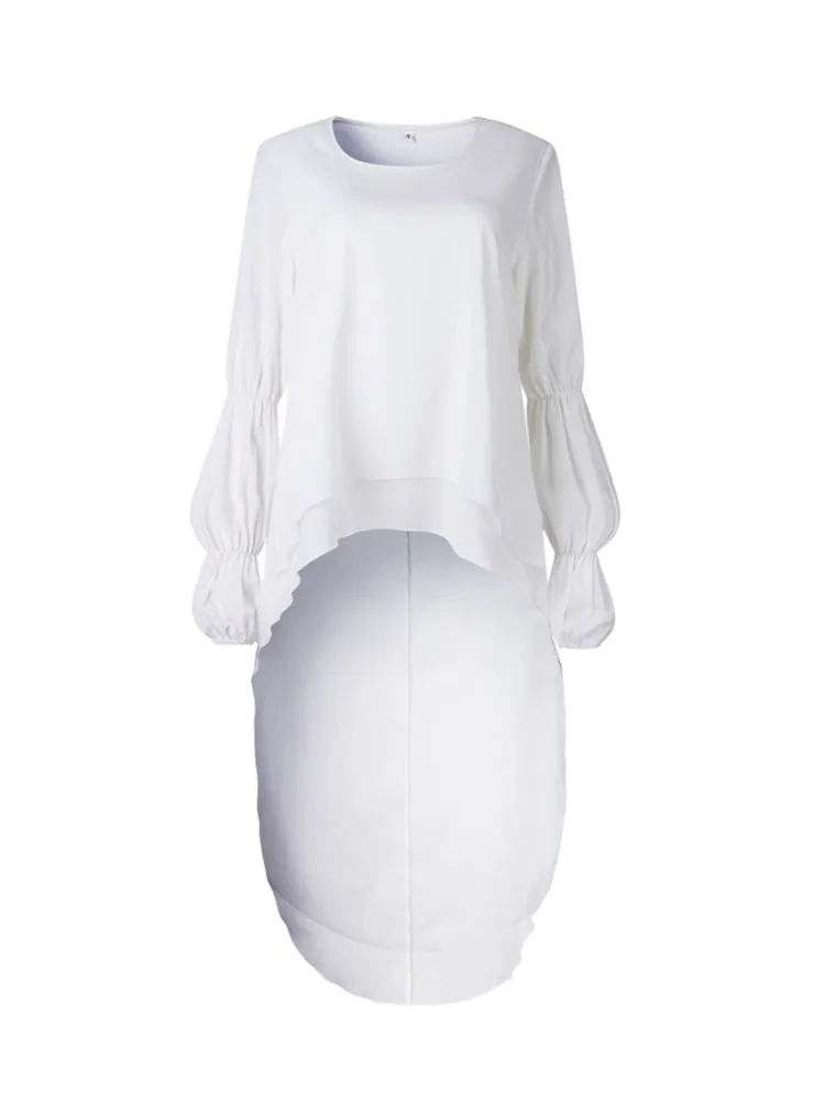 Женская шифоновая блузка с длинными рукавами-фонариками и оборками