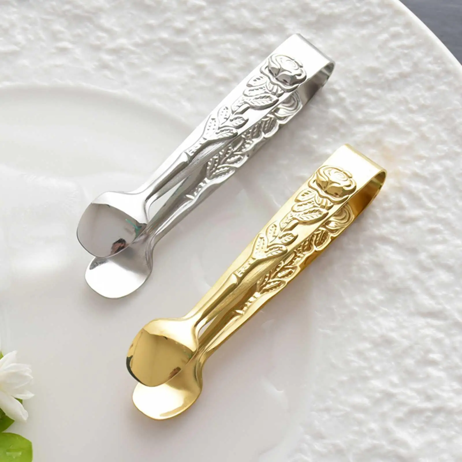 

1pc Steel Tweezers Clip Tongs Sugar Clamp With Rose Pattern Handle For Candy Cookie Ice Cubes Kitchen Accessories J8G9