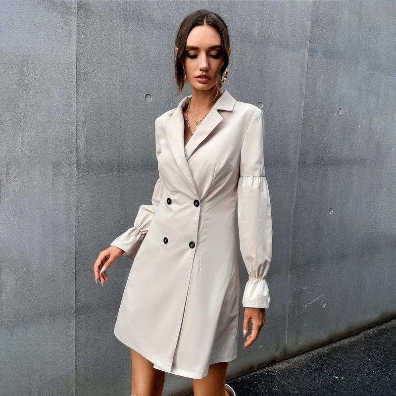 2021 Temperament Commuter Women's Autumn New Double-breasted Deep V Slim and Thin Temperament Suit Long-sleeved Jacket Women