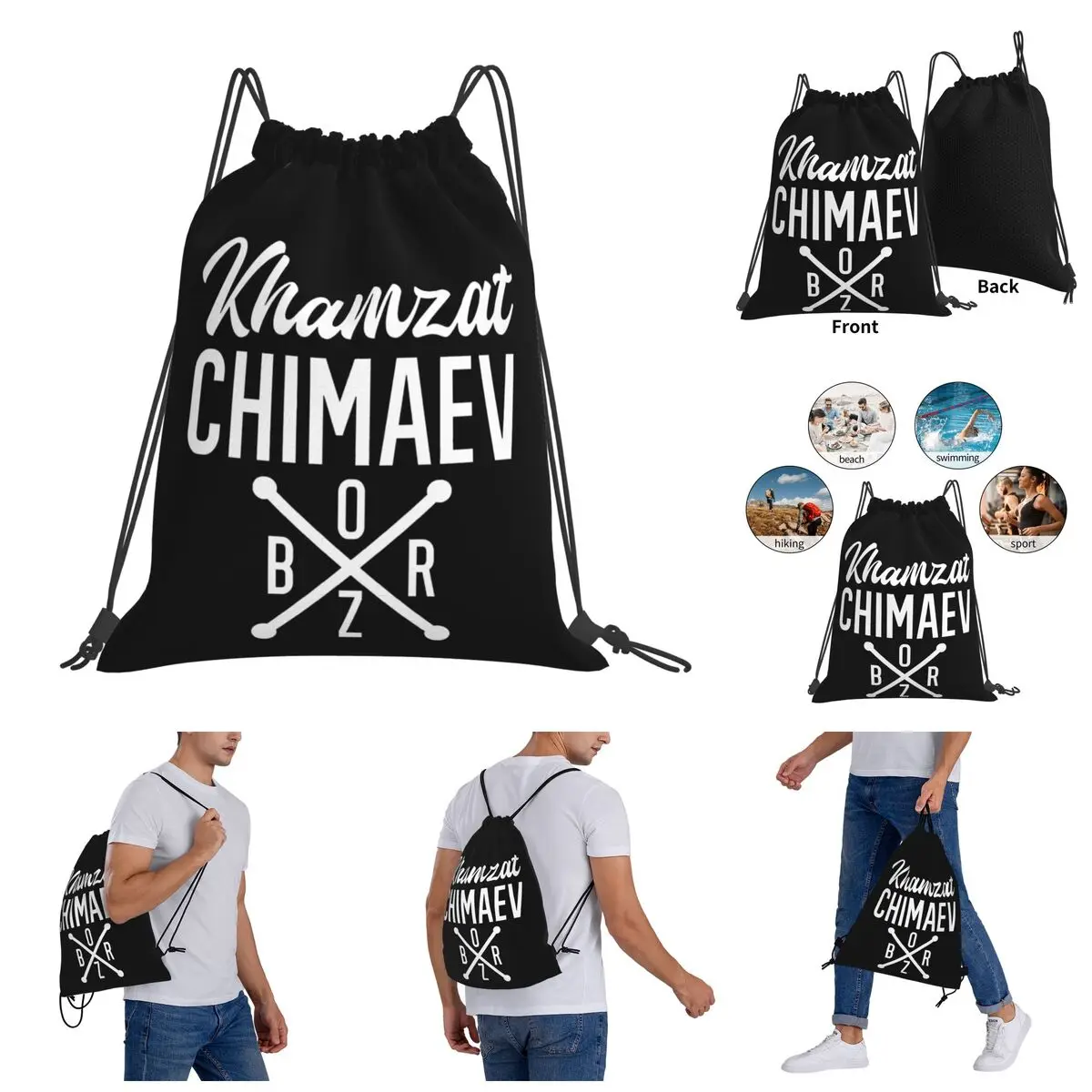 

Khamzat And Chimaev (3) Drawstring Bags Gym Bag premium Backpack Humor Graphic Field pack