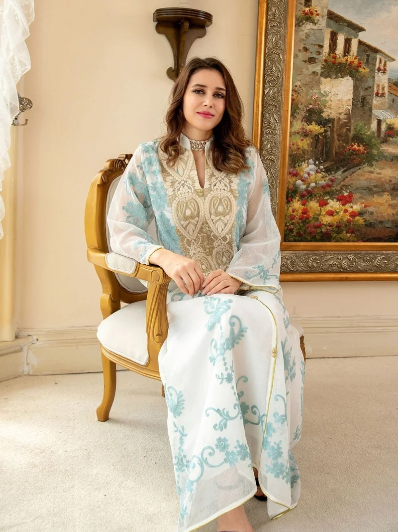 New Morocco Long Dress Muslim Women Ramadan Long Abayas Robes Fancy Maxi Dress French Stylish Islamic Party Dress Spring 2022