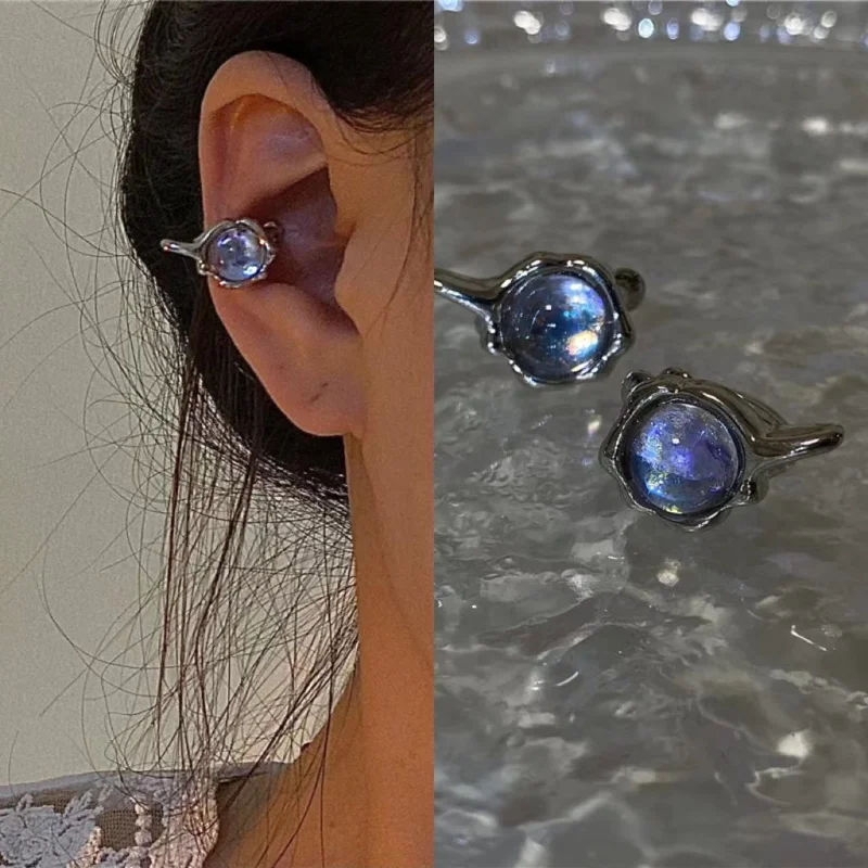 

New Irregular Metal Earbone Earrings for Women Ear Clip Simple Opal Stone Neutral Cool Wind No Earhole