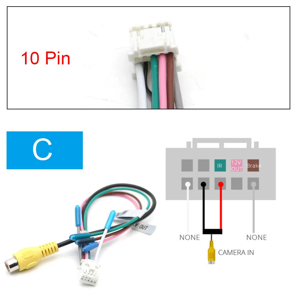 Universal 10 Pin Car Radio RCA Rear View Camera Video Input Wifi Cable Adapter Wiring Connector Android Multimedia DVD images - 6