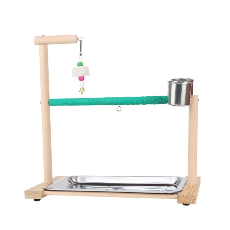 

Bird Swing Perch Parrots Gym Toy with Tray Feeding Cups for Small Size Birds