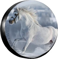 spare tire cover universal tires cover white horse on snowy meadow car tire cover wheel weatherproof and dust proof uv s
