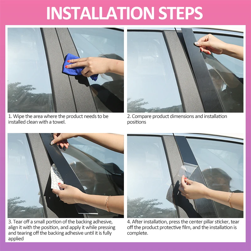 4 шт. Накладка на окно автомобиля для Peugeot 206 + 207 Compact Sedan 1998~2012 B C Наклейки стойку
