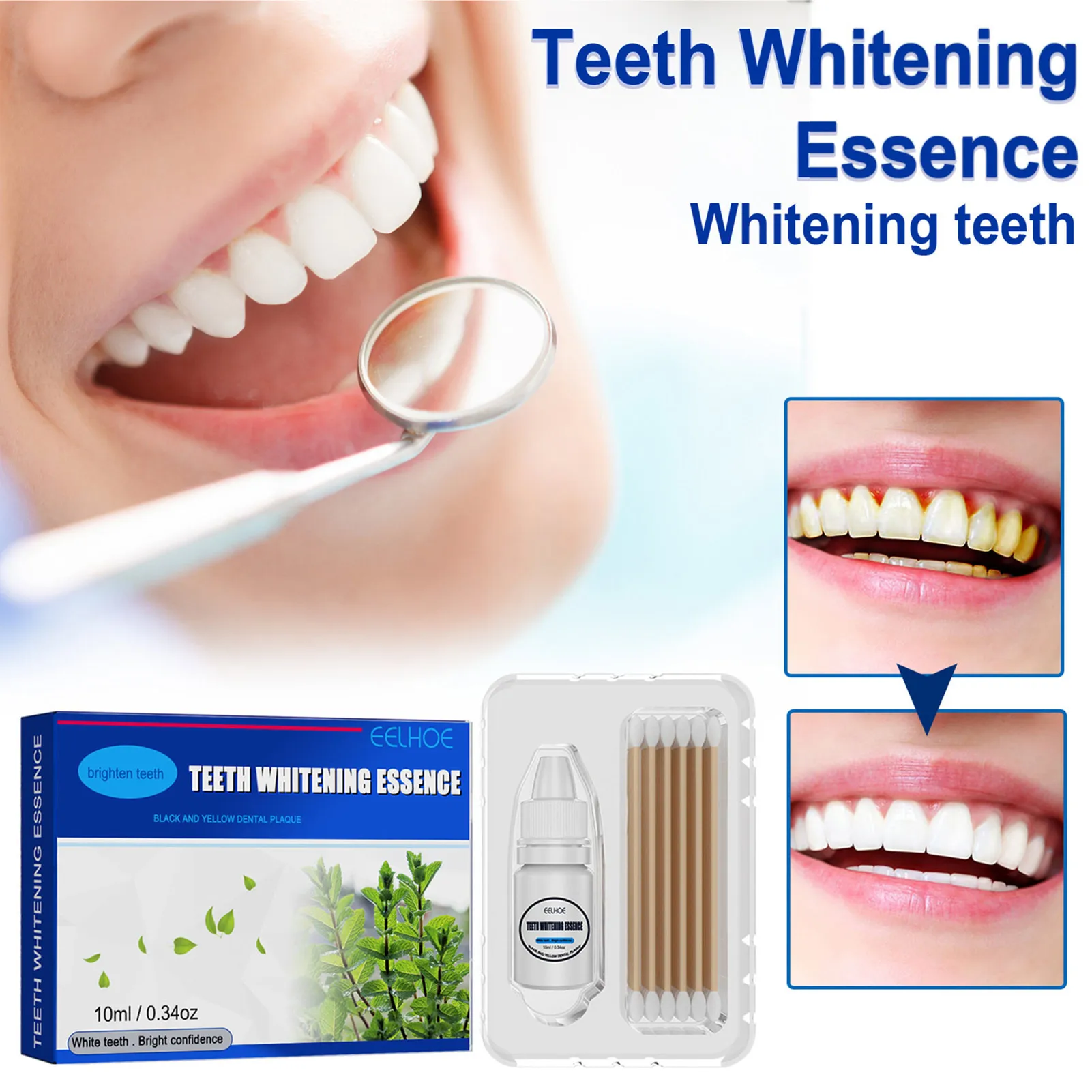 

Teeth Whitening Essence 10ml Tooth Brighten Liquid With Cotton Swabs Dental Cleansing Serum To Remove Tooth Stains Oral Hygiene