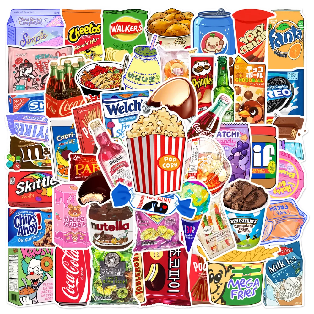 

10/50 PCS packaging snacks graffiti waterproof tide brand suitcase laptop skateboard waterproof stickers wholesale