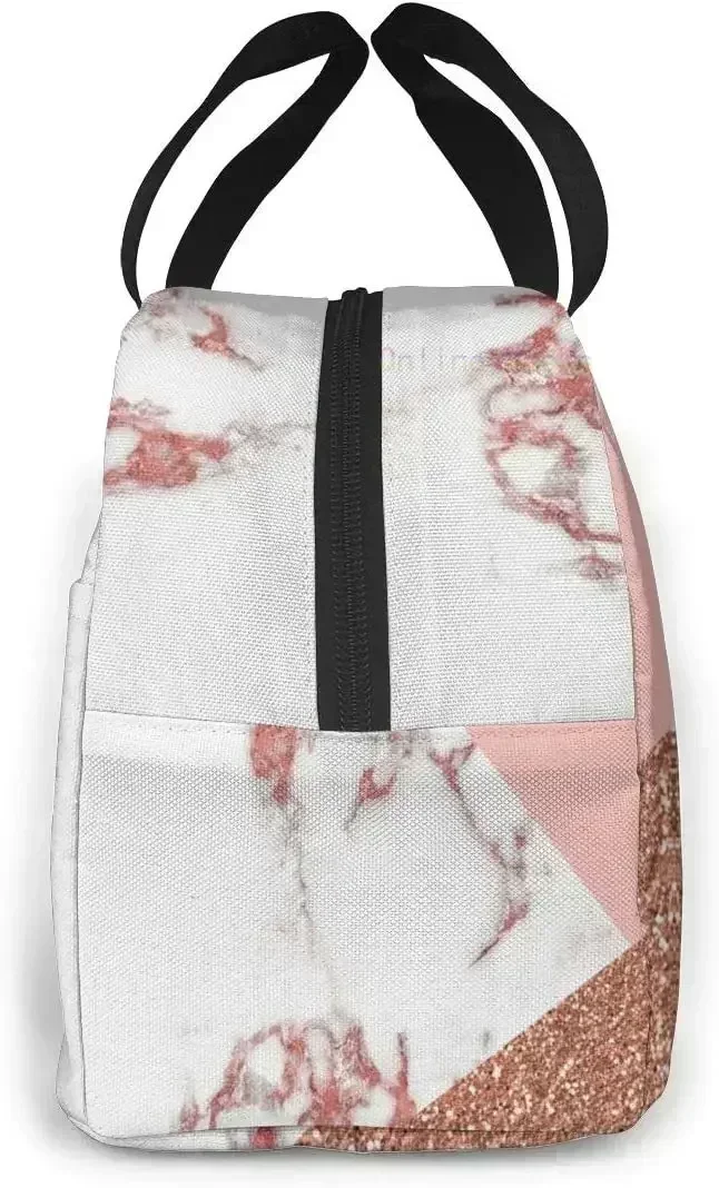 Розово-белый мраморный блестящий ланч-бокс с изоляционной подкладкой из