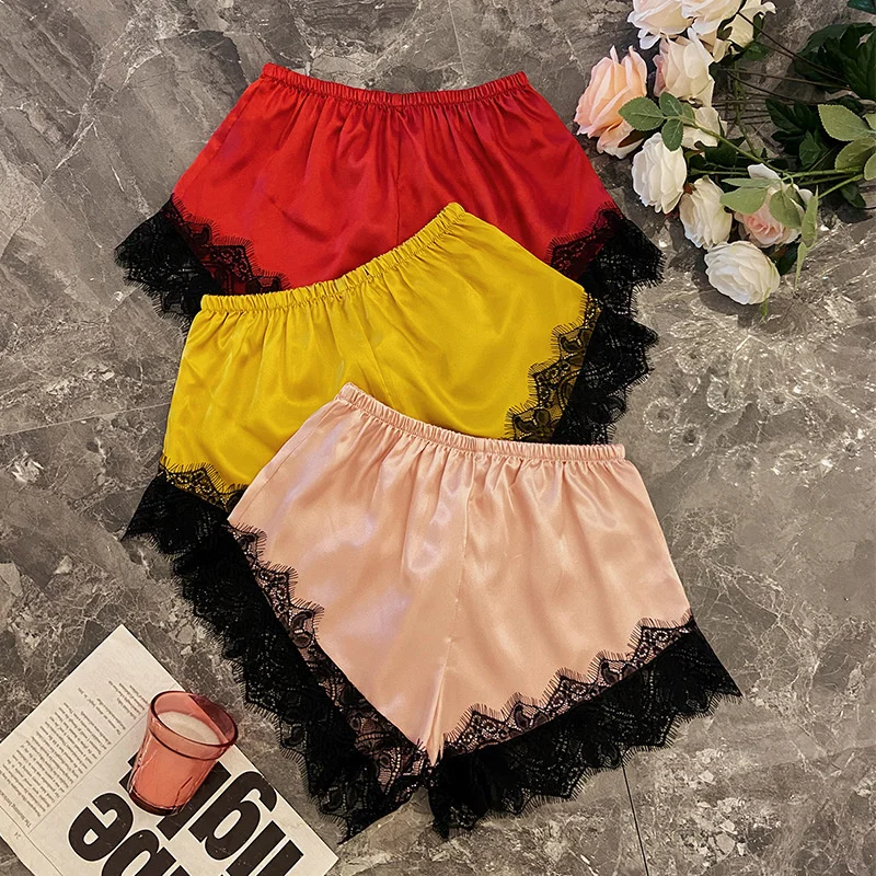 

Женские свободные шорты-боксеры, тонкие универсальные леггинсы из искусственного шелка, летние легкие безопасные шорты с кружевной каймой