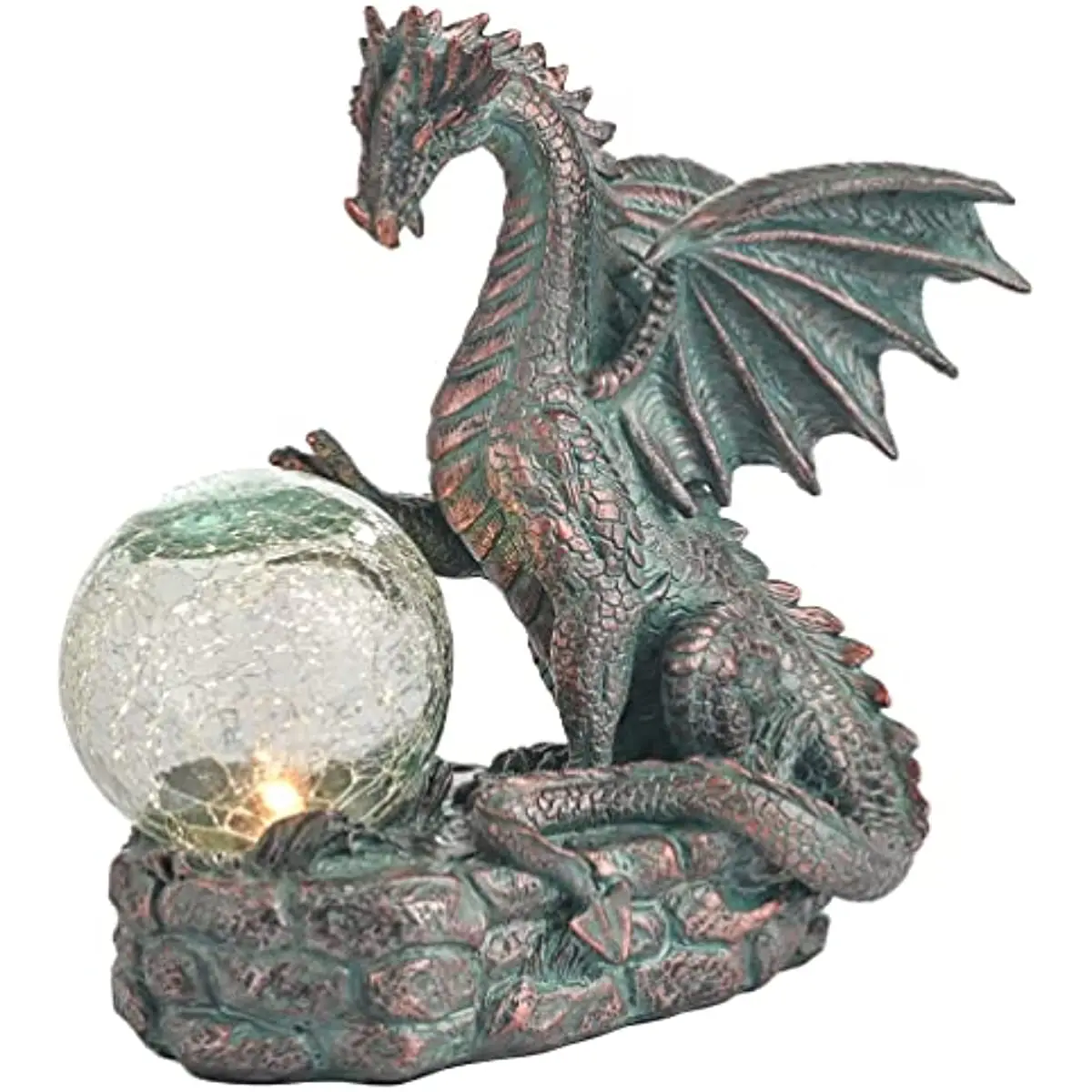 

Large Bronze Dragon Garden Ornament Outdoor with Solar Lights, Waterproof Resin Garden Statue Figurine with Crackle Glass