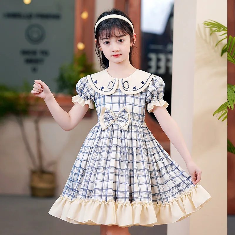 

Girls Lolita Dresses Summer Clothes Junior Children Fashion Plaid Princess Dresses 2-12Y New Trend 2023
