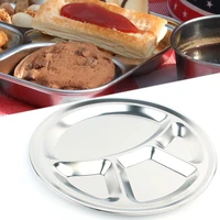 stainless steel plate outdoor picnic barbecue plate light round 4 grid multi purpose plate thickened childrens fast food plate