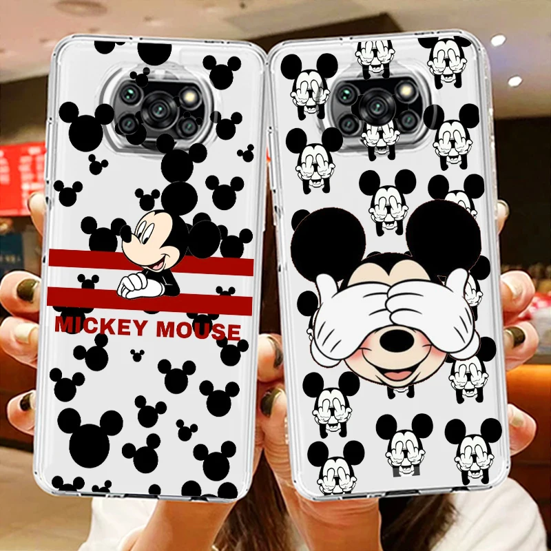 

Mickey Minnie Logo Transparent Phone Case For Xiaomi Poco X5 X4 X3 NFC F4 F3 GT M5s M4 M3 Pro C55 C50 5G Cover Shell Coque Capa
