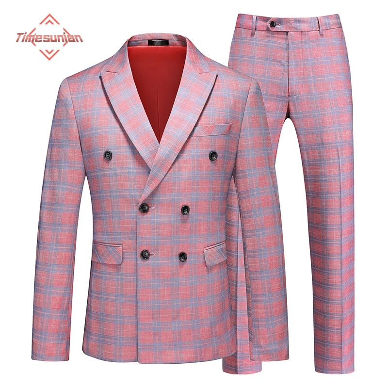 Мужской клетчатый костюм из 2 предметов свадебное платье куртка и брюки розовый