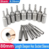 5mm 19mm 14 inch hex socket sleeve nozzles nut driver set screwdriver set 80mm length deepen nut driver drill for power tools
