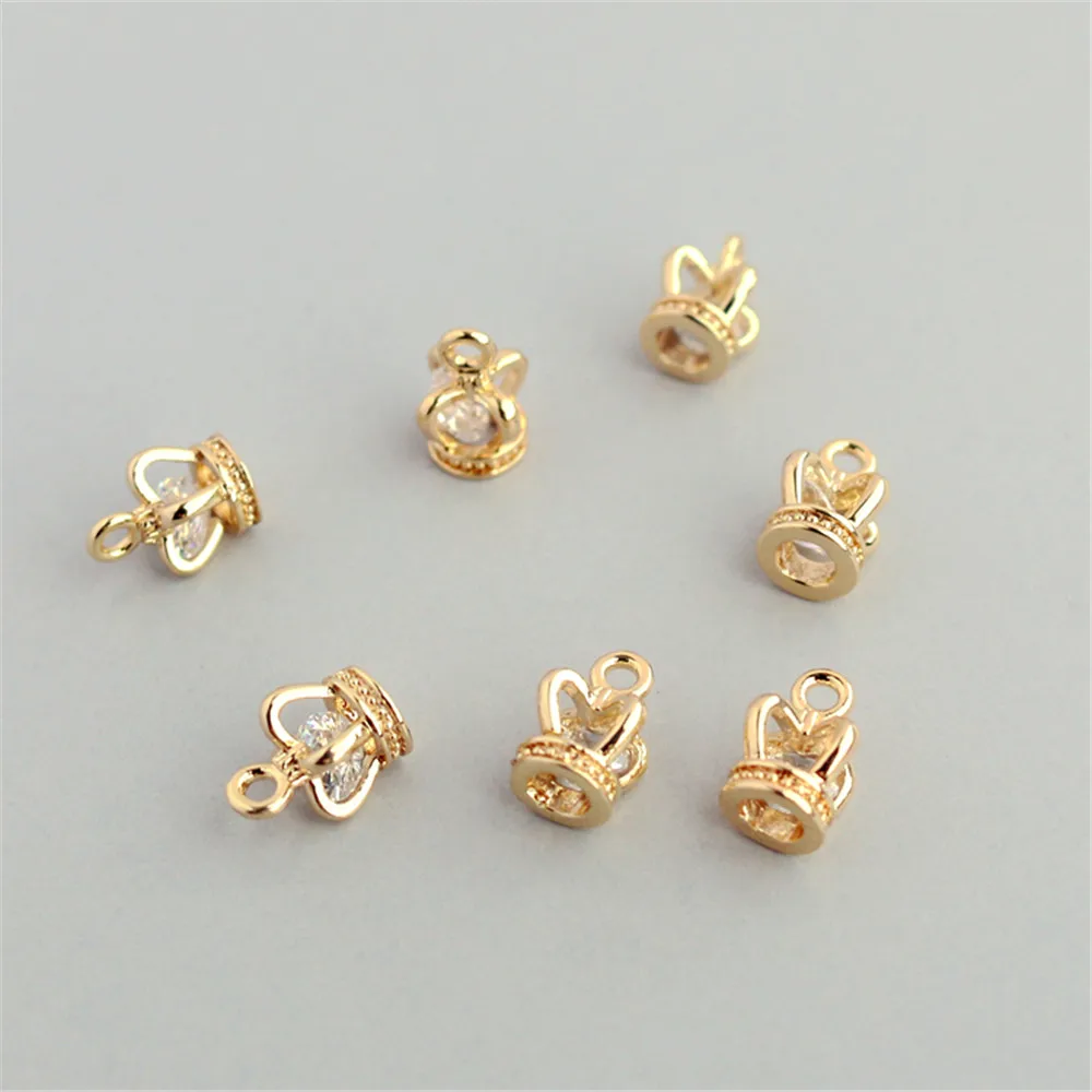 

14k gold color zircon crown cap pendant 8mm bracelet necklace pendant