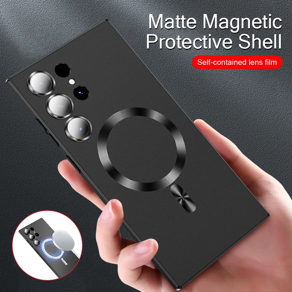 For Magsafe Slim Matte Metallic Paint Magnetic Case For Samsung Galaxy S23 Ultra S 23 Plus 5G With Lens Glass Silicon Soft Cover