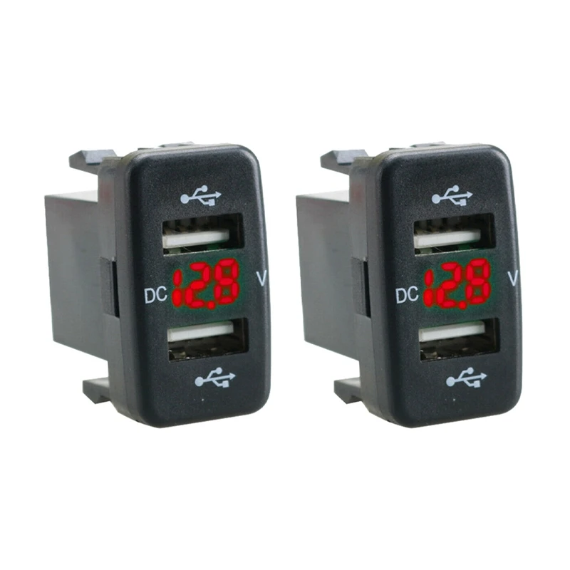 

2X Car Charger Socket Dual Usb Port Charging Volt Display Adapter Fit For Toyota Red