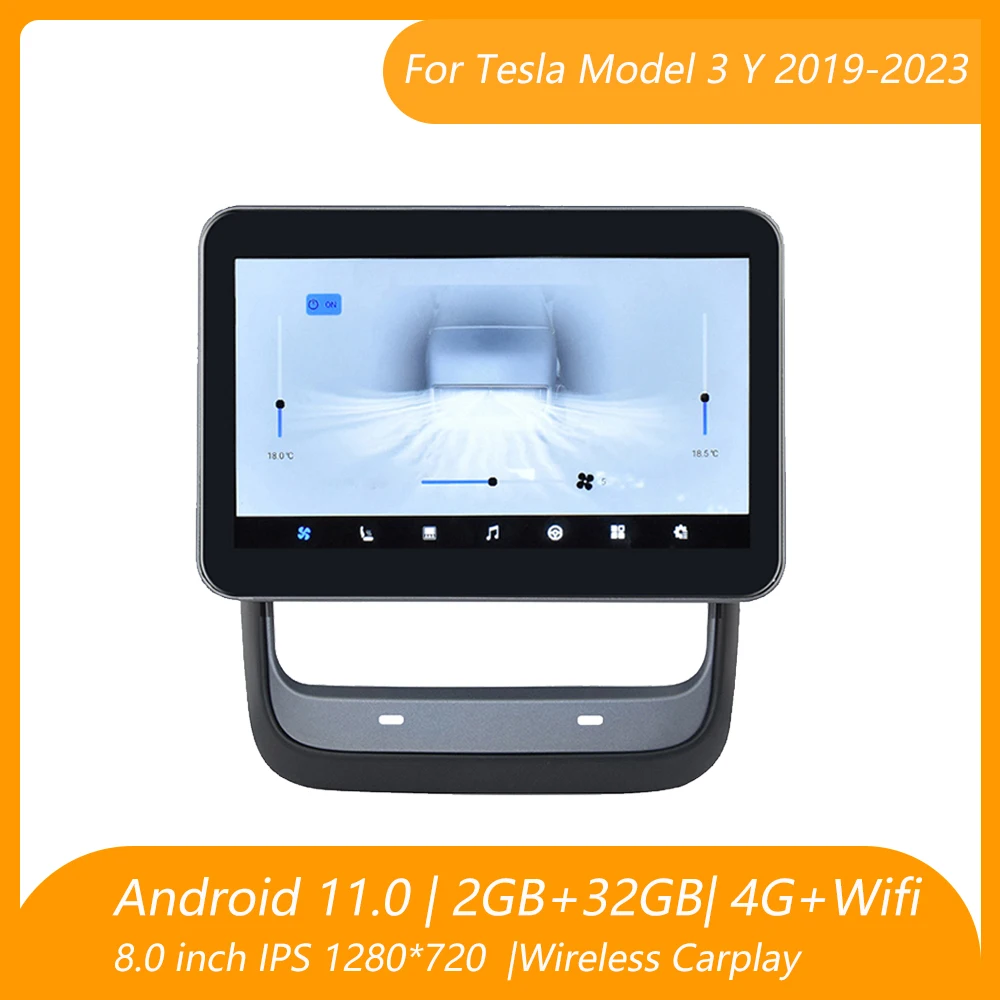 

Android 11 для Tesla Model 3 Y 2019-2023 задний Дисплей панель переменного тока 8 дюймов IPS экран 4G управление кондиционером мультимедийный плеер