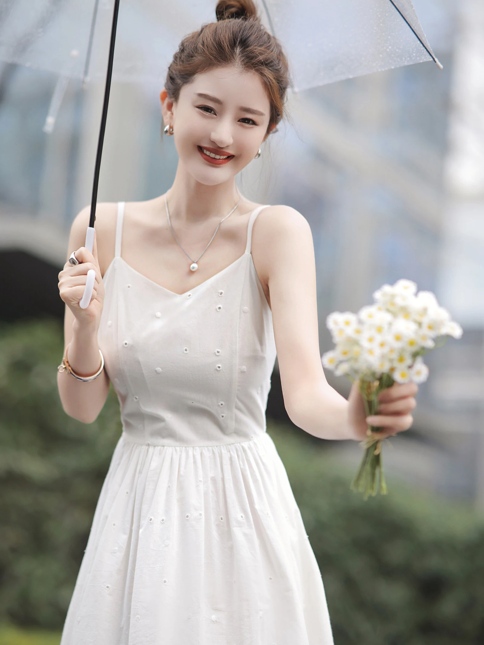 

Cotton Cutout Embroidered White Sling Dress 2023 fashion women's Clothing
