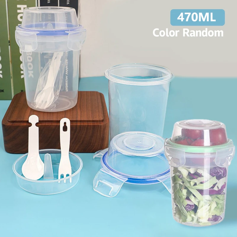 Чашка для салата с фруктами и йогуртами завтрака крышкой ложкой-вилкой