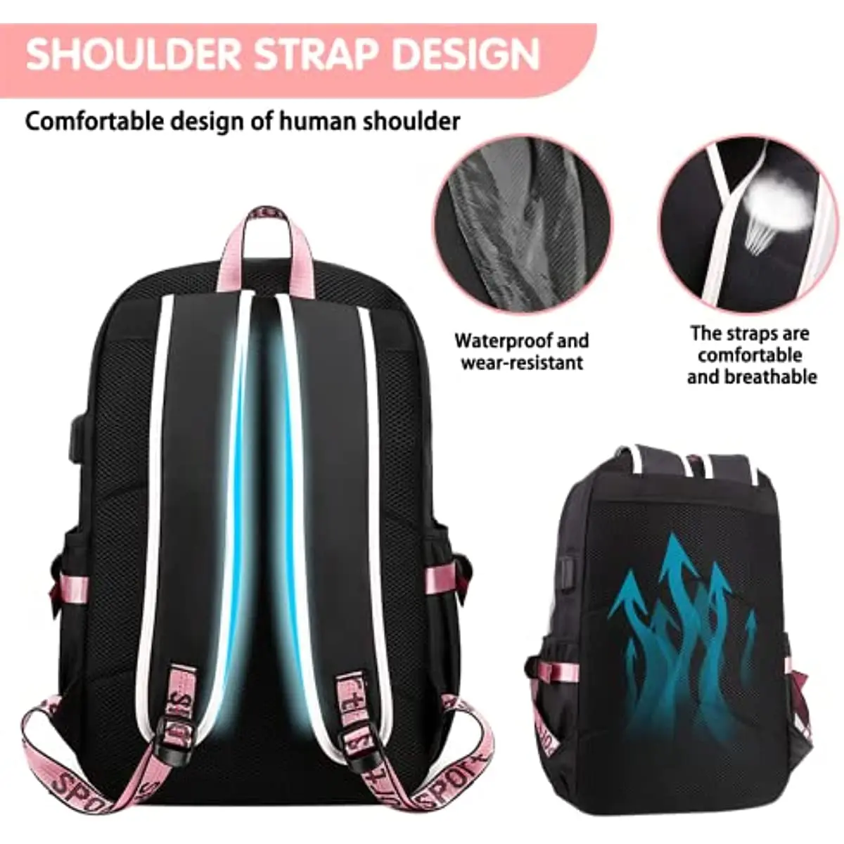 Large Capacity School Bags for Teenage Girls USB Headphone Port Design for Men Go Hiking Laptop Case 20-35L Outdoor Rucksack
