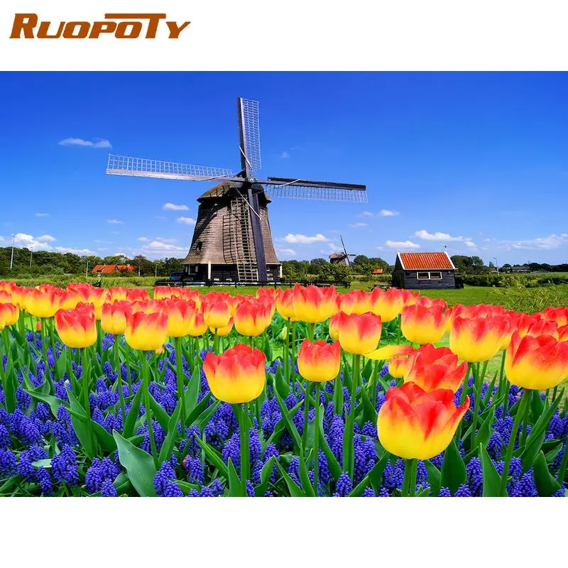 

RUOPOTY 5D DIY Diamond Embroidery Flower Full Square Diamond Painting Landscape Cross Stitch Art kits Wall Decoration