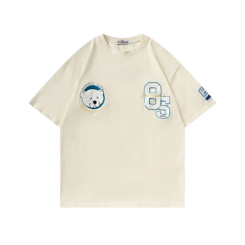 

Tide Brand Men's Cool Short-sleeved T-shirt Men and Women Commuting Summer Bear Embroidery Short-sleeved