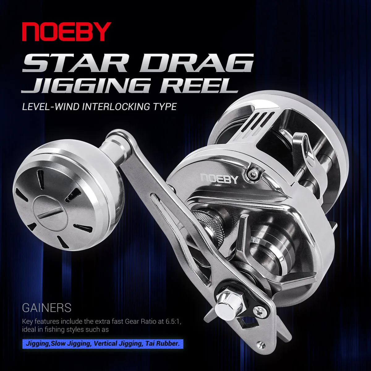 Фото Катушка для джиггинга Noeby-Light Metal, максимальное сопротивление 12 кг, Star Drag, для медленного джиггинга, морская катушка для бейткастинга, 383 г, передаточное число 6.5:1 №1