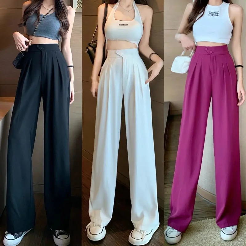 Straight Wide Leg Women Pants Korean Style High Waist Pants for Women Solid Color Female Spring Summer Loose Suit Trousers 2023