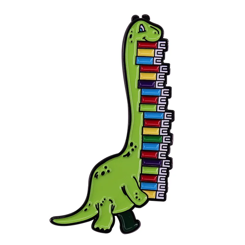 C3020 Dinosaur and Books Enamel Pin Custom Reading Habit Animal Brooch Bag Clothes Lapel Pin Badge Cartoon Jewelry for Kid