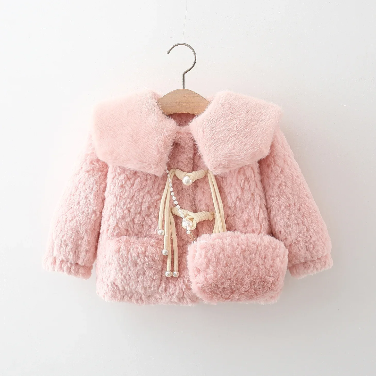 Зимняя Куртка-пуховик Для Девочек С Меховыми Пуговицами И Жемчужным Декором