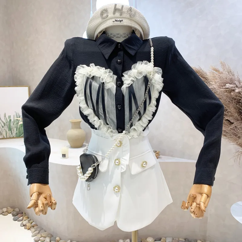 

Нишевый дизайн, новая женская одежда, весна 2022, дизайнерская кружевная рубашка с прошитыми краями и кисточками, персонализированная рубашк...