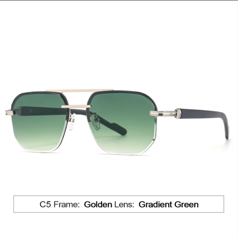 Модные металлические солнцезащитные очки в полуоправе с градиентом зеленого