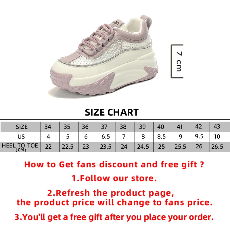 7cm Air Mesh Women Summer Shoes Platform Sneakers Soft Sole Chunky Heel Women Fashion Sneakers Breathable Sneakers Woman Shoes