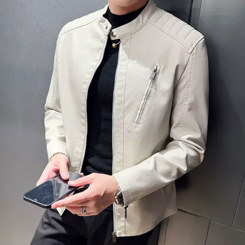 Куртка мужская из ПУ кожи повседневная Байкерская облегающая верхняя одежда