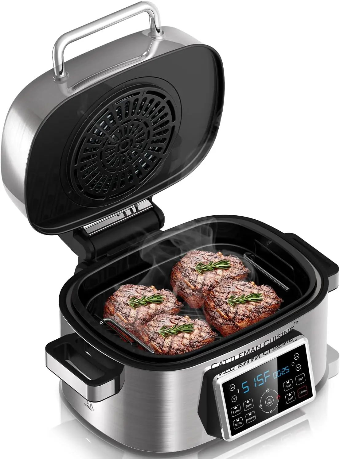

and Air Fryer Combo, 10-in-1 Indoor Grill, Stainless Steel Air Fryer Grill with Air Grill, Air Fryer, Roast, Bake, Dehydrate,