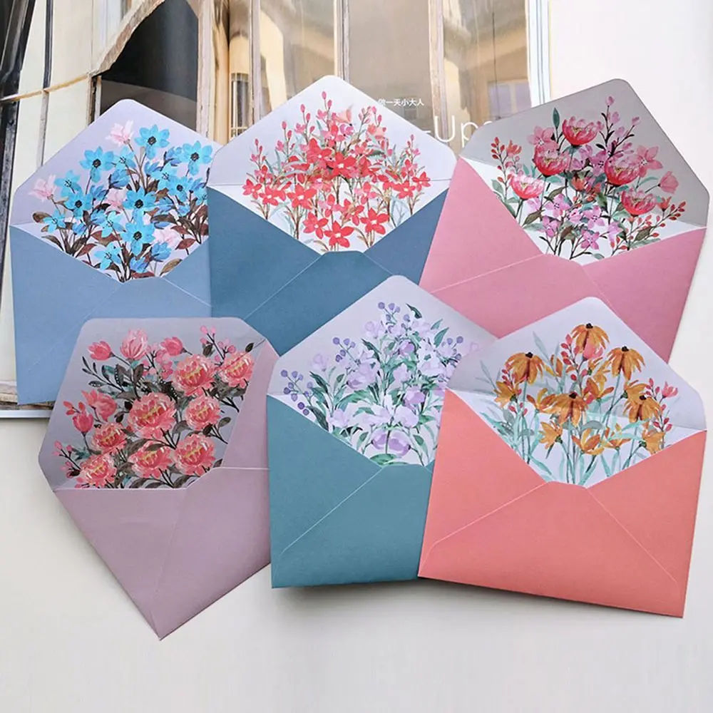 

6pcs Printed Flower Envelope Letter Paper Kawaii Stationery Party Wedding Greeting Card Invitation Bag Office School Supplies
