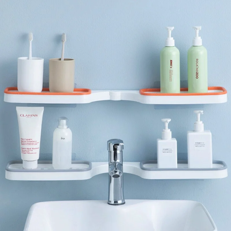 

Punch-free Bathroom Revolving Rack Wall-mounted Toilet Washstand Bathroom Storage Kitchen Wall Storage Rack Kitchen Accessories